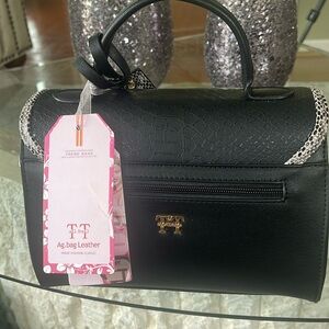Ag.Bag Leather.Black with gray and black trim NWT.